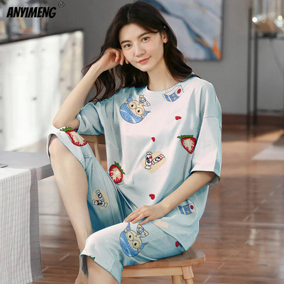 Suures suuruses naiste pidžaamad M-5XL põlvedeni vaba aja naiste magamisriided, uued suured daamid, elegantne lilledega trükitud pidžaama šikk koduülikond