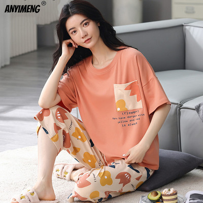 Suures suuruses naiste pidžaamad M-5XL põlvedeni vaba aja naiste magamisriided, uued suured daamid, elegantne lilledega trükitud pidžaama šikk koduülikond