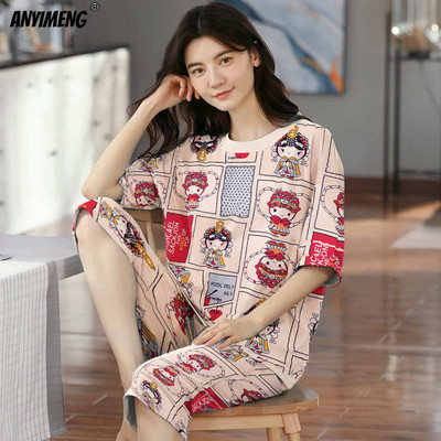 Suures suuruses naiste pidžaamad M-5XL põlvedeni vaba aja naiste magamisriided, uued suured daamid, elegantne lilledega trükitud pidžaama šikk koduülikond