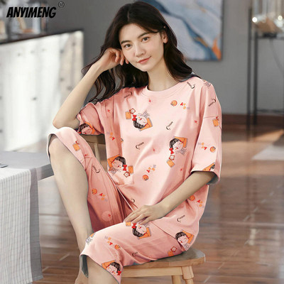 Suures suuruses naiste pidžaamad M-5XL põlvedeni vaba aja naiste magamisriided, uued suured daamid, elegantne lilledega trükitud pidžaama šikk koduülikond