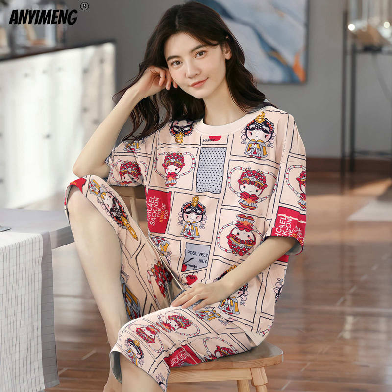 Suures suuruses naiste pidžaamad M-5XL põlvedeni vaba aja naiste magamisriided, uued suured daamid, elegantne lilledega trükitud pidžaama šikk koduülikond