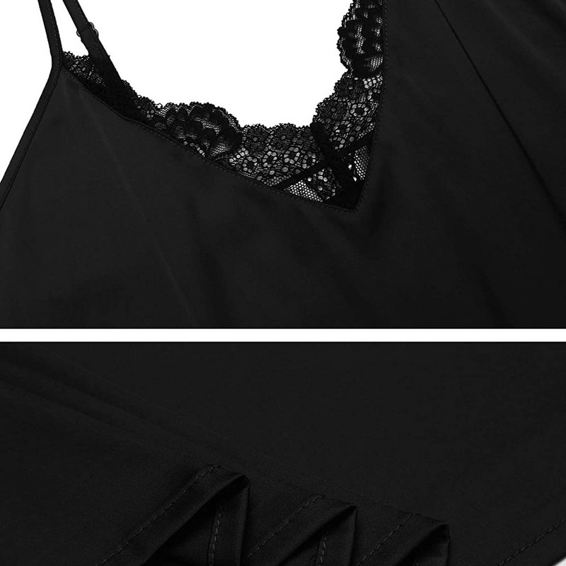 Set de pijamale sexy din satin pentru femei Lenjerie de noapte Lenjerie de noapte Lenjerie de noapte cu dantelă Set de pijamale fără mâneci Piese de acasă Pijama pentru femei Nou