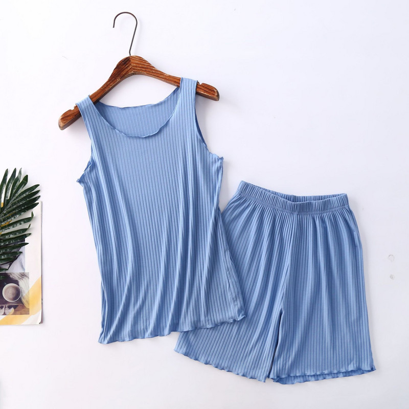 Nyári pizsama női új modális mellény rövidnadrág kétrészes koreai nagy méretű alkalmi pizsama öltöny vékony hálóruha Pijama Mujer