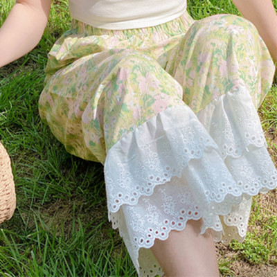 2023 Noua vară din dantelă florală Capris femei pantaloni de dormit anii 90 largi oversize pijamale pantaloni cu talie elastică pantaloni Sweet Home