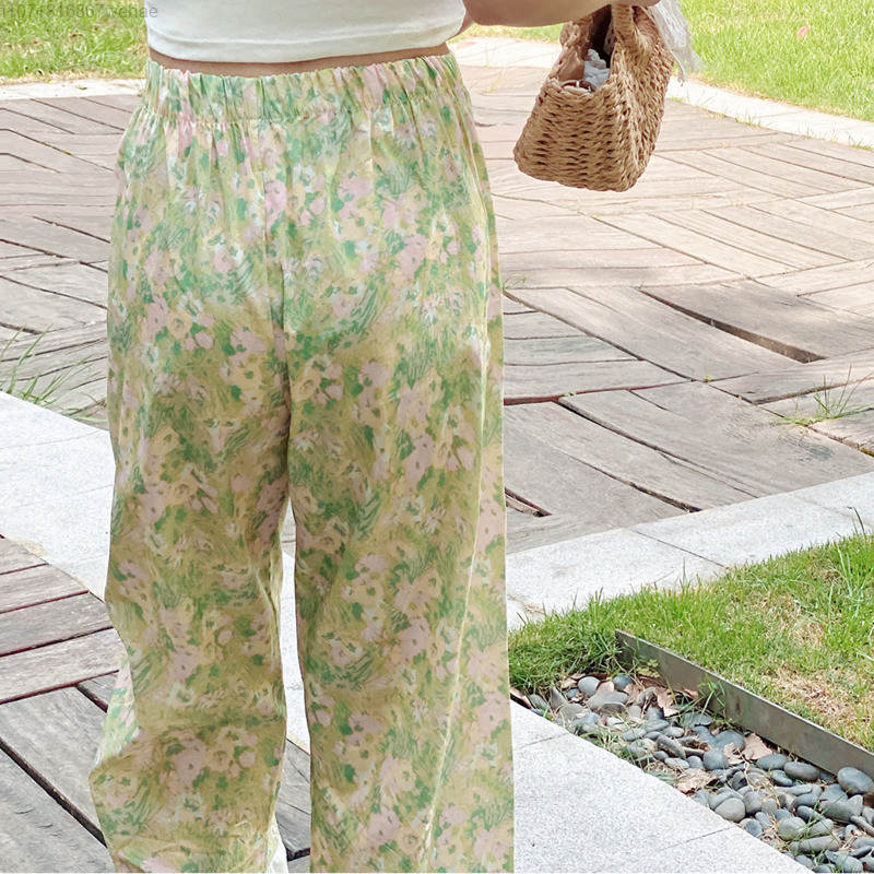 2023 Noua vară din dantelă florală Capris femei pantaloni de dormit anii 90 largi oversize pijamale pantaloni cu talie elastică pantaloni Sweet Home