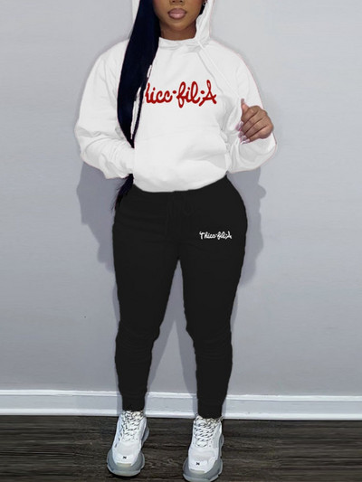 LW Plus Size Sügis-talv 2-osaline komplekt Kirjatrükiga Tasku dressikomplekt Casual Jogger Suit Dressipluus, Naise Pulloveri komplekt