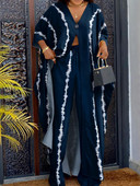 LW Plus Size naiste komplekt V Neck Tie Dye nööriga püksikomplekt Sügis UUS pikk pealismantel ja vabad pükste komplekt vabaaja Elegantne 2tk komplekt