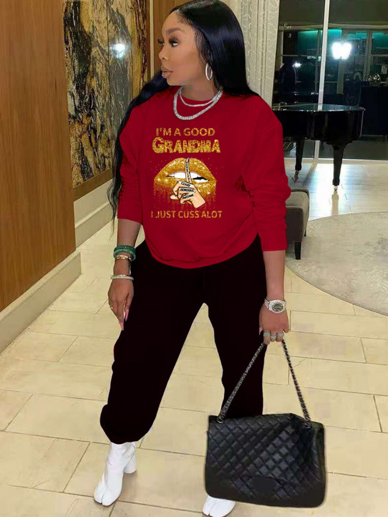 LW Plus Size Femei Outfit Lip Letter Print Pantaloni Set Streetwear Trening Hanorac Joggeri Pantaloni Asortati Ansamblu Femme 2buc