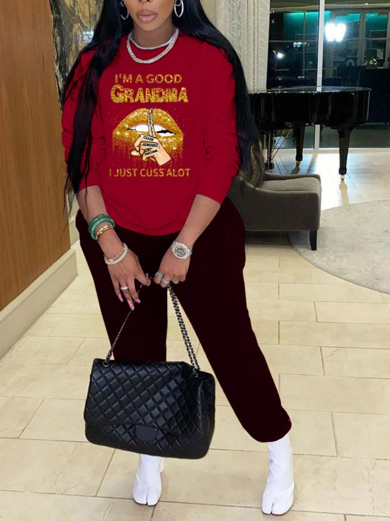 LW Plus Size Femei Outfit Lip Letter Print Pantaloni Set Streetwear Trening Hanorac Joggeri Pantaloni Asortati Ansamblu Femme 2buc