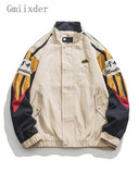 Gmiixder amerikai állógallér kabát férfi őszi High Street színes lyukasztó dzseki uniszex túlméretezett patchwork baseball egyenruha