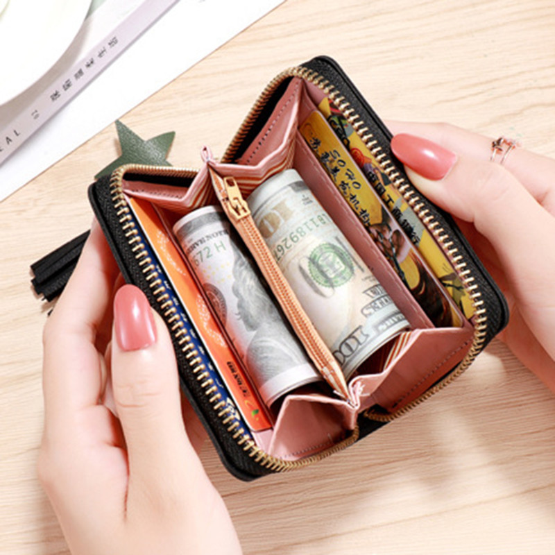 1PC Peňaženka Dámska mini peňaženka so strapcami Roztomilá krátka zipsová krásna peňaženka z pu kože na mince Dámska peňaženka na ruku