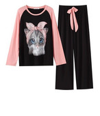 Pizsama készletek nőknek Rajzfilm nyomtatott hosszú ujjú O-nyakú koreai stílusú Kényelmes Elegáns Szabadidő Hálóruha Puha Édes Női Szett