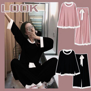 Pizsama készletek nőknek Rajzfilm nyomtatott hosszú ujjú O-nyakú koreai stílusú Kényelmes Elegáns Szabadidő Hálóruha Puha Édes Női Szett