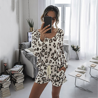 2021 Φθινοπωρινό σετ πιτζάμες λεοπάρ Γυναικεία Σπίτι Σαλόνια Pjs Γυναικείες Σέξι πιτζάμες ύπνου Ενδύματα σπιτιού Γυναικεία κοστούμι για το σπίτι