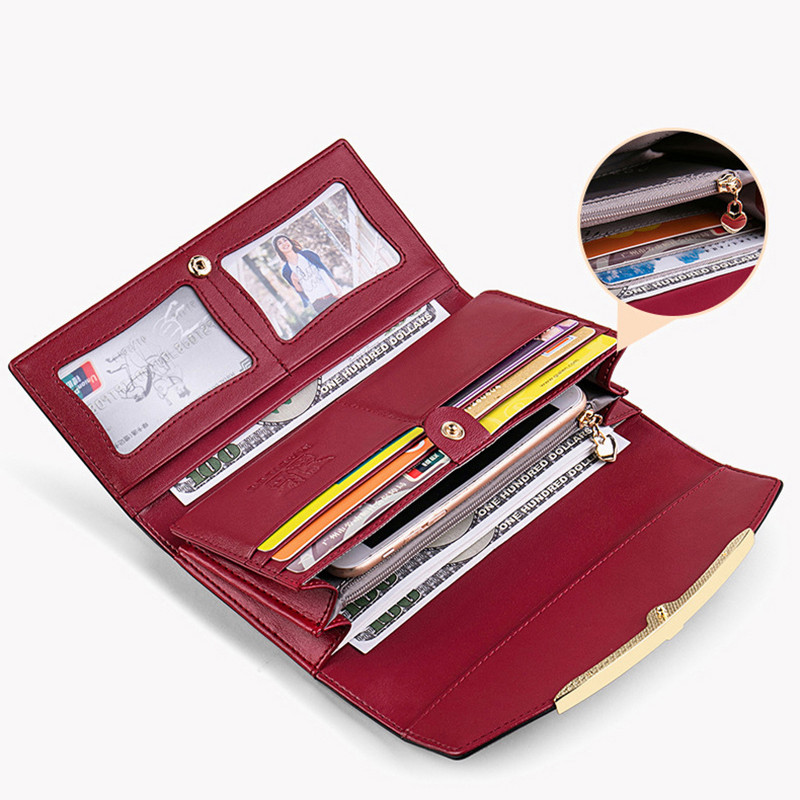 Γυναικεία πορτοφόλια Carteras Para Mujer Μακρύ τσαντάκι για γυναίκες με τσέπη κινητού τηλεφώνου Πολυτελές επώνυμα δερμάτινο πορτοφόλι RFID Protect