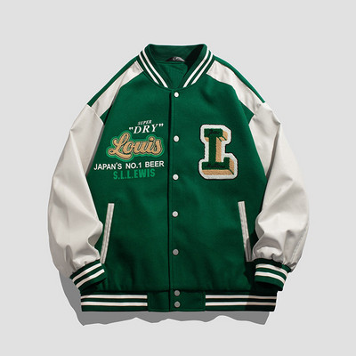 American Retro Letter Flocking Κεντημένο Μπέιζμπολ Στολή Άνοιξης και Φθινοπώρου Ζευγάρι με χαλαρό μανίκι που ταιριάζει σε casual μπουφάν