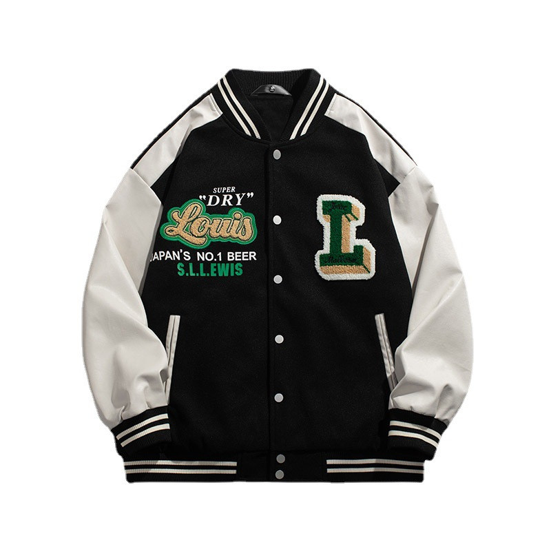 American Retro Letter Flocking Κεντημένο Μπέιζμπολ Στολή Άνοιξης και Φθινοπώρου Ζευγάρι με χαλαρό μανίκι που ταιριάζει σε casual μπουφάν