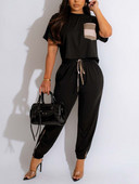 LW Plus Size naiste 2-osalised dressipluusid tasku disainiga pükste komplekt sügis UUS lühikeste varrukatega T-särk + püksid Ülikonnad Elegantsed komplektid