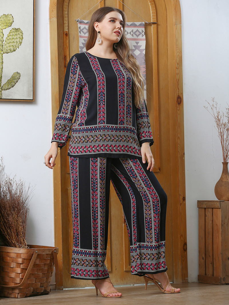 Suures suuruses naiste komplekt, 2023. aasta kevadsuvi lilleprinteriga kaheosaline naiste ülikond, suur kurvikas suurus naisteriided