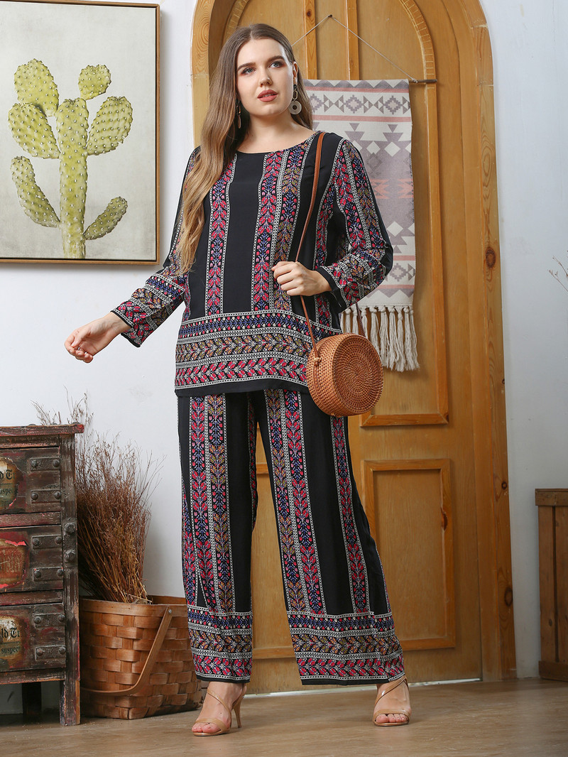 Suures suuruses naiste komplekt, 2023. aasta kevadsuvi lilleprinteriga kaheosaline naiste ülikond, suur kurvikas suurus naisteriided