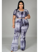 Μεγάλο μέγεθος γυναικεία ρούχα Φθινόπωρο 2022 Tie Dye Print Crew λαιμόκοψη με κοντό μανίκι Casual γυναικείο κοστούμι υπερμεγέθη