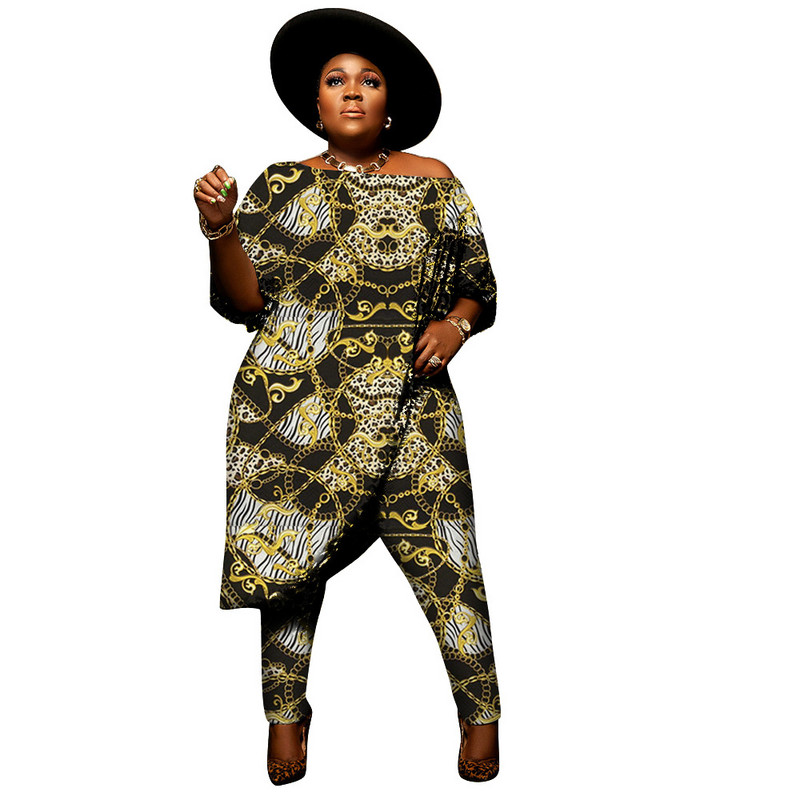 WSFEC L-4XL hulgimüük Dropshipping 2023 Talvine suures suuruses naiste rõivad, kaheosalised komplektid Leopard Ebaregulaarsed Olkaimeta pükskostüümid