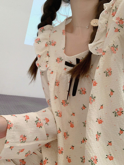 Ανοιξιάτικα γλυκά φαρδιά σετ πιτζάμες Γυναικείες βολάν Γαλλικού στυλ Κομψά υπνοδωμάτια για αναψυχή στο σπίτι Μοντέρνο μακρυμάνικο 2023