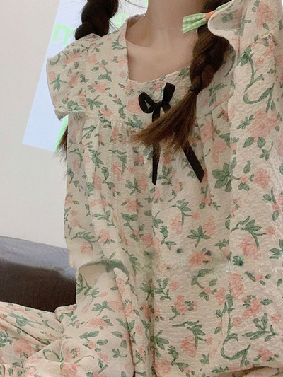 Ανοιξιάτικα γλυκά φαρδιά σετ πιτζάμες Γυναικείες βολάν Γαλλικού στυλ Κομψά υπνοδωμάτια για αναψυχή στο σπίτι Μοντέρνο μακρυμάνικο 2023