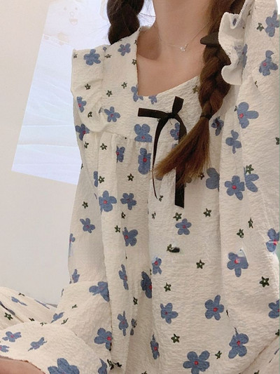 Ανοιξιάτικα γλυκά φαρδιά σετ πιτζάμες Γυναικείες βολάν Γαλλικού στυλ Κομψά υπνοδωμάτια για αναψυχή στο σπίτι Μοντέρνο μακρυμάνικο 2023