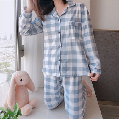 Seturi de pijamale Femei Imbracaminte de casa minimalista Reduceri populare Toamna Confortabil Stil japonez Nou Basic Ins Doamnelor Guler răsturnat
