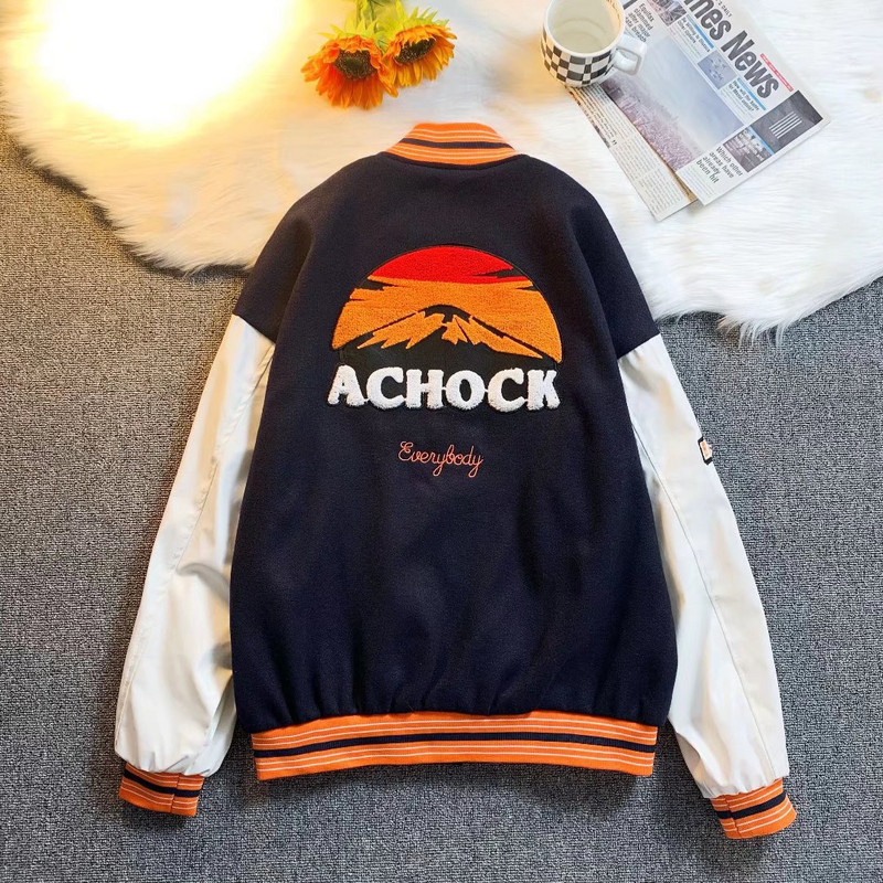 Jachetă americană Varsity Jachetă Bărbați Femei Hip Hop Unisex Harajuku Baseball Moda Cuplu Culor contrastante Jachete Bomber Varsity