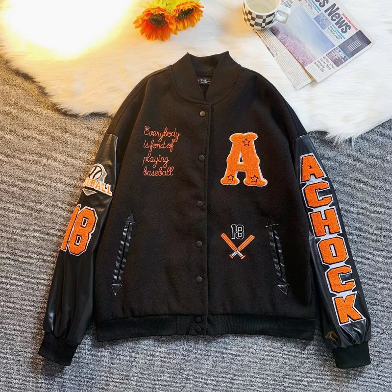 Jachetă americană Varsity Jachetă Bărbați Femei Hip Hop Unisex Harajuku Baseball Moda Cuplu Culor contrastante Jachete Bomber Varsity