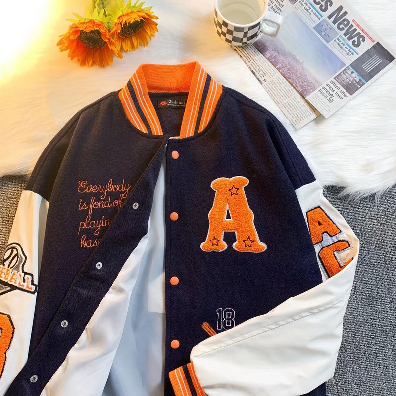 Jachetă americană Varsity Jachetă Bărbați Femei Hip Hop Unisex Harajuku Baseball Moda Cuplu Culor contrastante Jachete Bomber Varsity