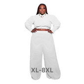 Плюс размер Комплект от две части Дамски есенни дрехи Ежедневни комплекти с крап топ панталони Плътни комплекти с превръзка с дълъг ръкав Цели 3xl 4xl 5xl 6xl