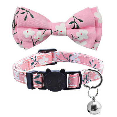 Υπέροχο παπιγιόν με κόμπο γιακά γάτα Κουδούνι ασφαλείας ρυθμιζόμενο κολιέ για γάτα Χαριτωμένο τύπωμα παπιγιόν Αξεσουάρ για κατοικίδια γατούλα για γατάκια