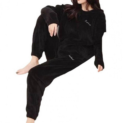 Moteriškas žieminis flanelinis pižamos rinkinys Vilnos pižamos miegui Namų rūbai Storas šiltas aksominis moteriškas kostiumas rudens megztinis Moteriška pižama