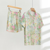 Σετ φλοράλ εμπριμέ σορτς πιτζάμες για γυναικεία ανοιξιάτικα και καλοκαιρινά βαμβακερά κοντό μανίκια Vanilla Mint Υψηλής ποιότητας οικιακό κοστούμι