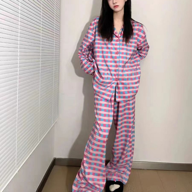 Seturi de pijamale femei largi de primăvară, dulci, carouri, timp liber, studenți, îmbrăcăminte de noapte, acasă, salon, șic, modă zilnică, stil Ins 2023 nou