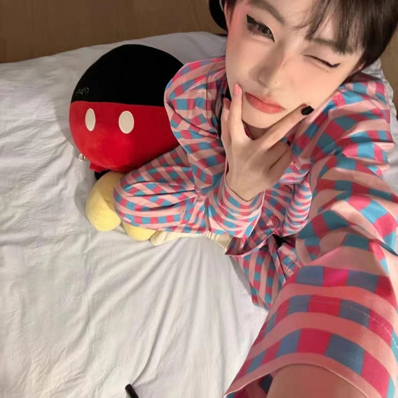 Seturi de pijamale femei largi de primăvară, dulci, carouri, timp liber, studenți, îmbrăcăminte de noapte, acasă, salon, șic, modă zilnică, stil Ins 2023 nou