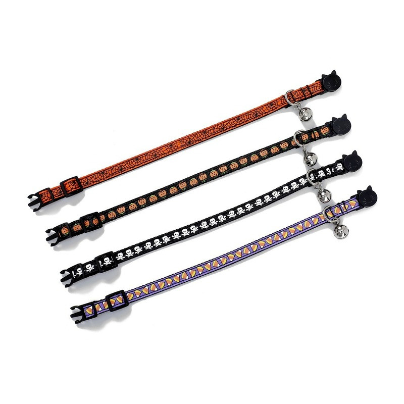 1 τεμ. Κολάρο σκύλου Απόκριες για γάτες με καμπάνες με θέμα το κρανίο κολοκύθας Κολάρο κουταβιού γρήγορης απελευθέρωσης Ρυθμιζόμενο για μικρά μεγάλα κατοικίδια