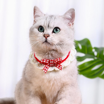 Сладка домашна котка, слюнка кърпа, ръчно плетена регулируема котка, котка, кученце, нашийник с лък, декоративна яка, аксесоари за котенца