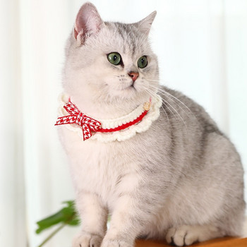 Сладка домашна котка, слюнка кърпа, ръчно плетена регулируема котка, котка, кученце, нашийник с лък, декоративна яка, аксесоари за котенца