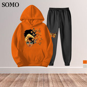 SOMO 2022, la modă, tip fluture, cu imprimeu, set de pantaloni în două piese, cu mâneci lungi, cu glugă, ținute asortate, vânzare cu ridicata, dropshipping