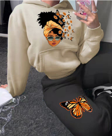 SOMO 2022, la modă, tip fluture, cu imprimeu, set de pantaloni în două piese, cu mâneci lungi, cu glugă, ținute asortate, vânzare cu ridicata, dropshipping