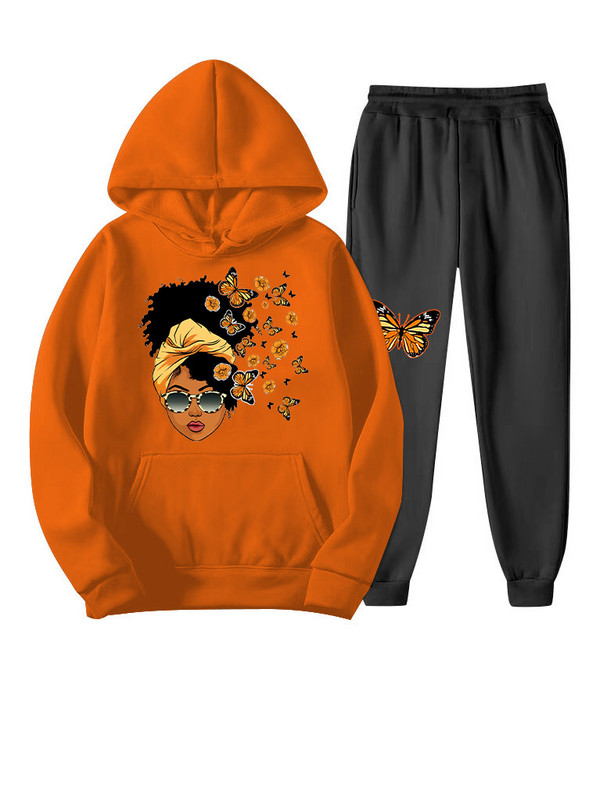 SOMO 2022, la modă, tip fluture, cu imprimeu, set de pantaloni în două piese, cu mâneci lungi, cu glugă, ținute asortate, vânzare cu ridicata, dropshipping