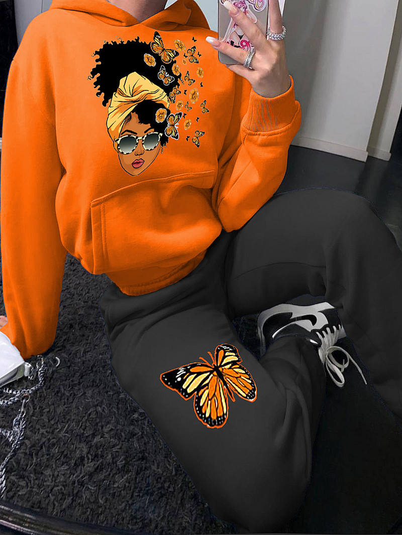 SOMO 2022, la modă, tip fluture, cu imprimeu, set de pantaloni în două piese, cu mâneci lungi, cu glugă, ținute asortate, vânzare cu ridicata, dropshipping