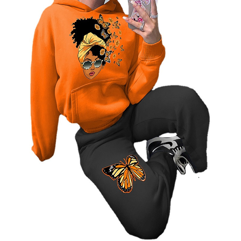 SOMO 2022, la modă, tip fluture, cu imprimeu, set de pantaloni în două piese, cu mâneci lungi, cu glugă, ținute asortate, vânzare cu ridicata, dropshipping