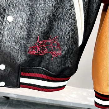 Za Embroidery Bomber Jacket Мъжки Дамски Кожени Beetle High Street Бейзболни палта Висококачествени ретро PU горни дрехи Есен Зима Ново