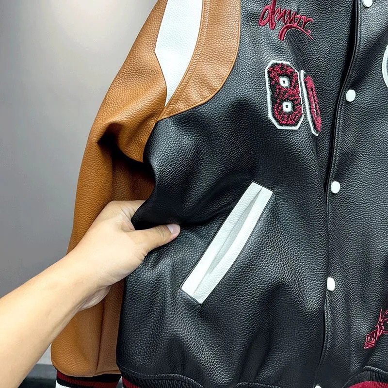 Za Embroidery Bomber Jaka Vīriešu Sieviešu Ādas Vaboles High Street Beisbola Mēteļi Augstas kvalitātes Retro PU Apģērbi Rudens Ziema Jaunums