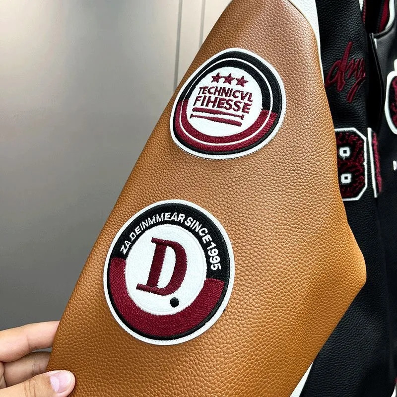 Za Embroidery Bomber Jaka Vīriešu Sieviešu Ādas Vaboles High Street Beisbola Mēteļi Augstas kvalitātes Retro PU Apģērbi Rudens Ziema Jaunums